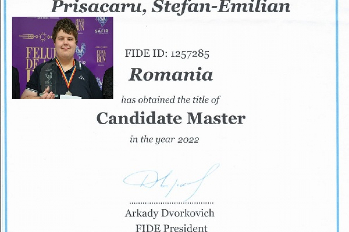 E oficial! Vasluiul are primul Candidat de Maestru FIDE!