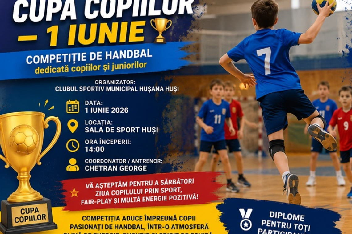Spectacol de Ziua Copilului la Huși! Micii handbaliști intră în lupta pentru „Cupa Copiilor”