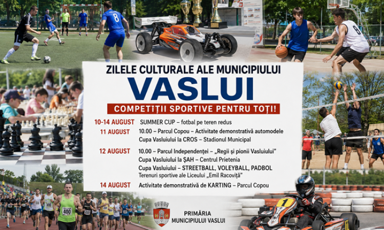 Sportul cucerește Zilele Culturale ale Vasluiului! Fotbal, șah, streetball, karting și spectacole cu automodele în programul ediției 2026