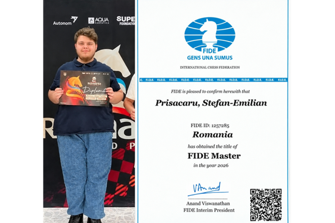 Ștefan Emilian Prisacaru, cel mai tânăr Maestru FIDE al Vasluiului